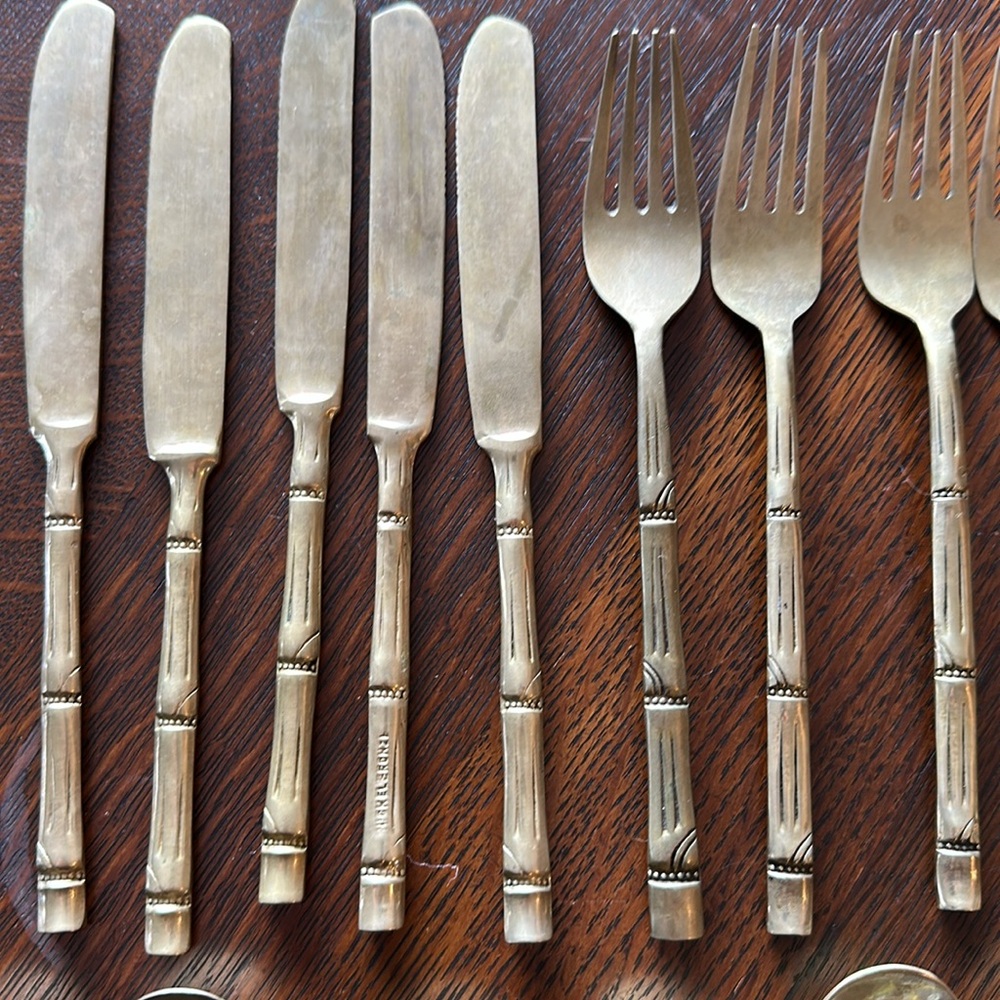 🇹🇭 17 pieces of flatware I bought in Thailand. Nickel Bronze. Brass color bamboo - Picture 4 of 11